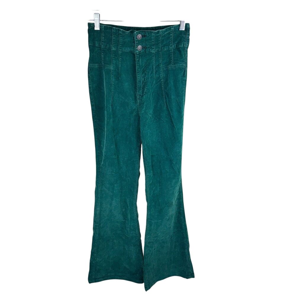 High-Waist Emerald Green Corduroy Flare Pants